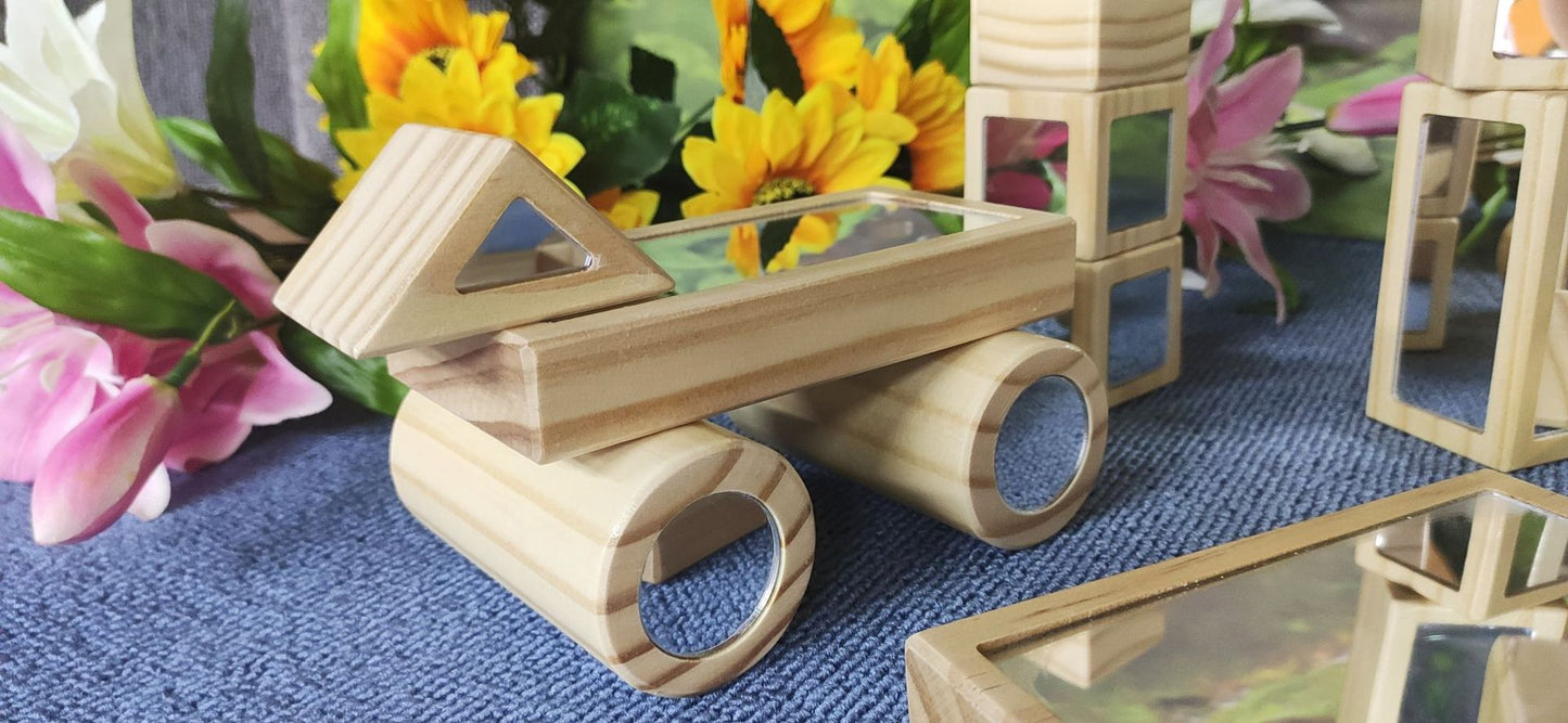 26pc Premium Wooden Blocks Building Mirror Blocks With Tray