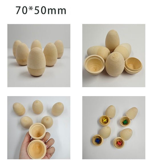 Wooden Hollow Egg Natural Nesting  Easter Eggs DIY Craft Loose Parts Two Styles - HAPPY GUMNUT