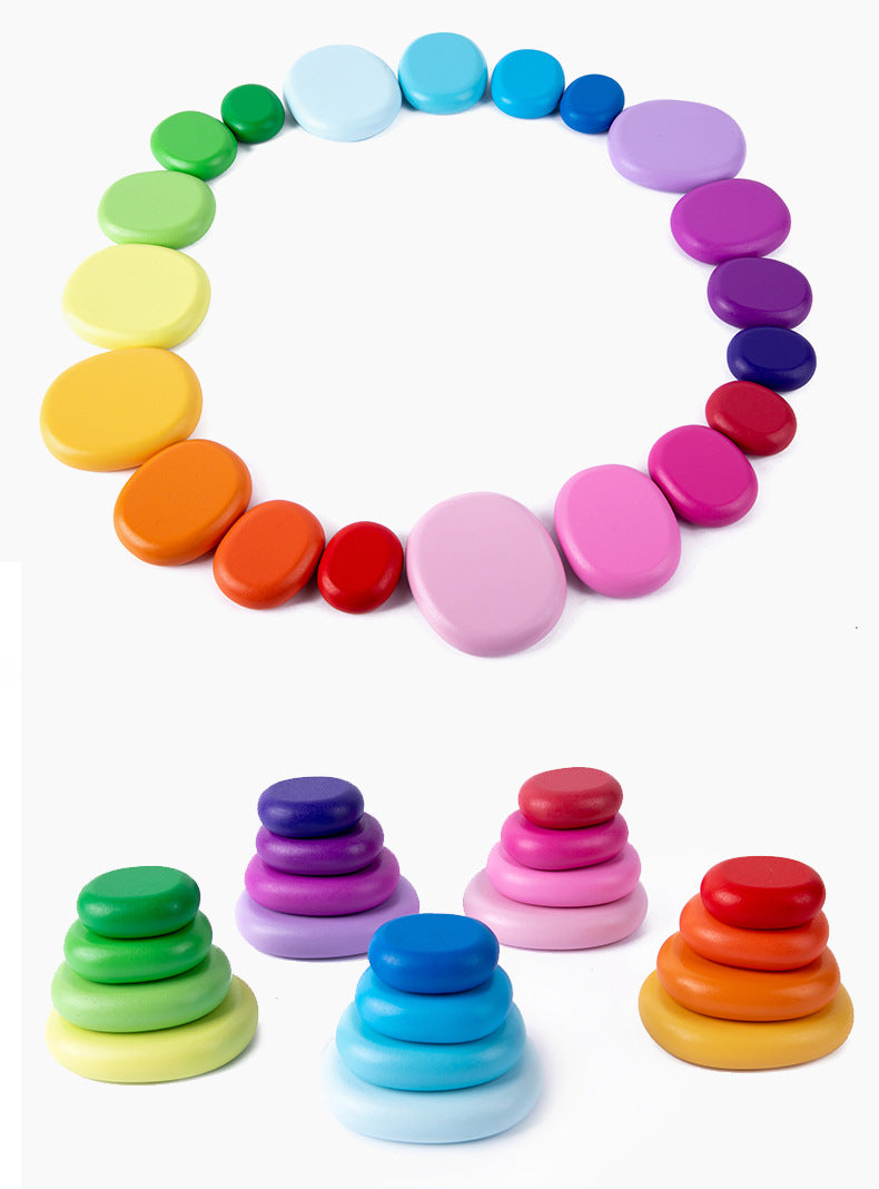 Rainbow Wooden Stacking Pebbles Balancing Stones Toy 20pc