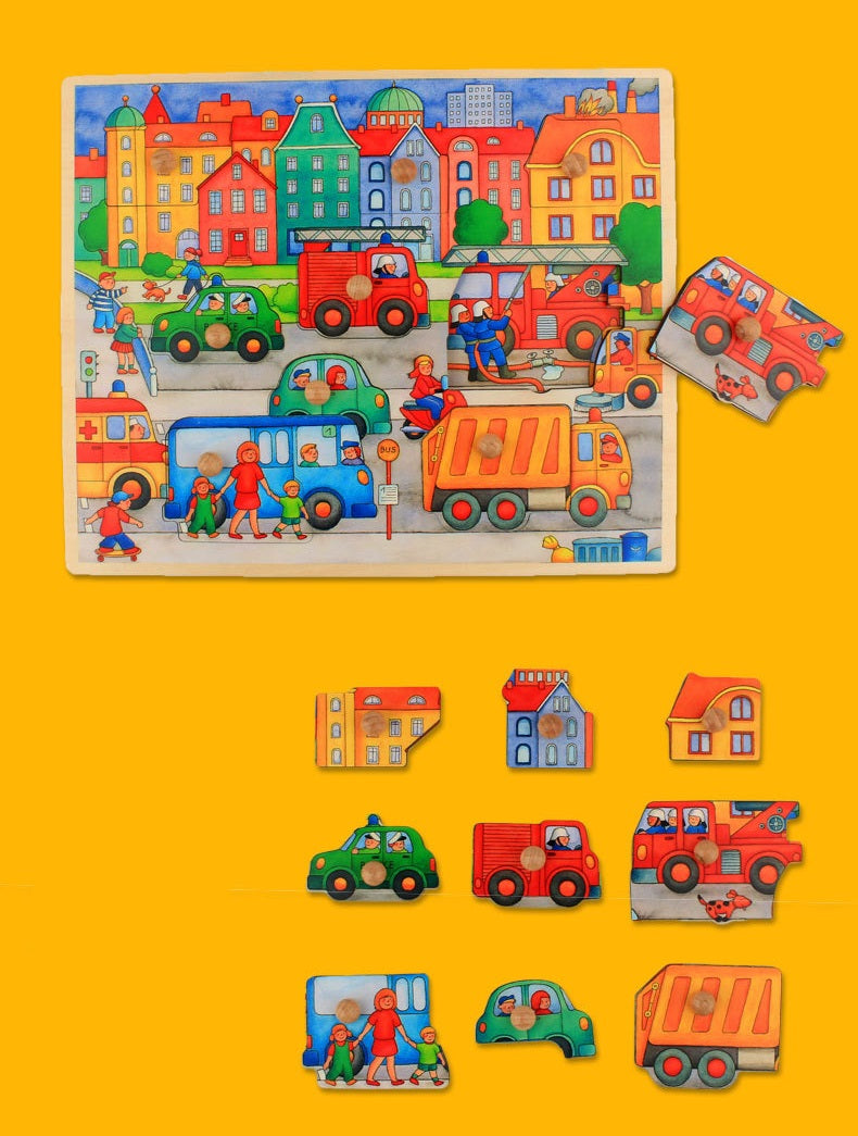 Wooden Big Knob Traffic City Car Theme Puzzle board