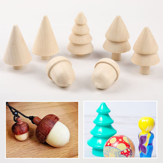 Set of 5 Wooden Craft DIY Tree Christmas Trees or Acorns Loose Parts