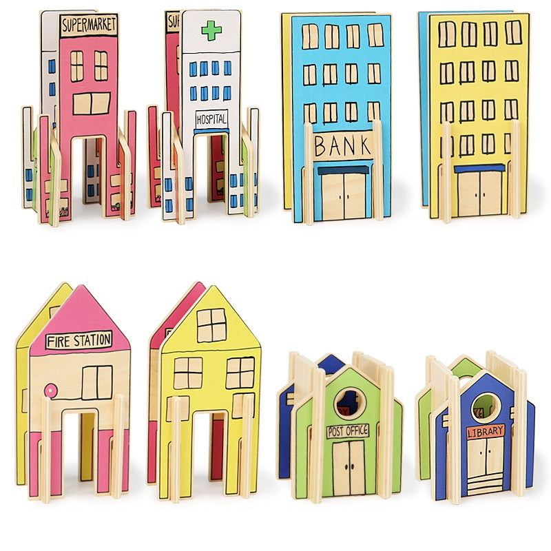 Set of 8 Building Blocks Buildings for Dolls Peg Leg Dolls or Character Toys - HAPPY GUMNUT
