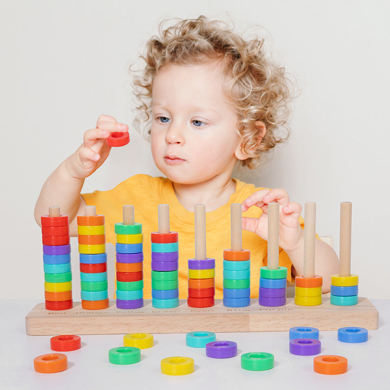 Montessori Wooden Counting Stacker 9 Column Colour Sorting Game – HAPPY ...