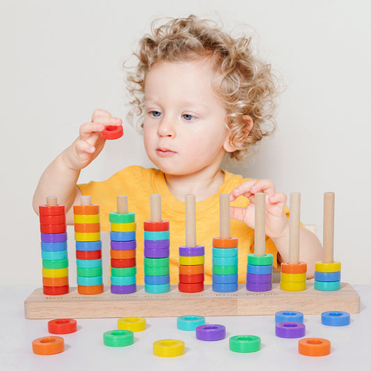 Montessori Wooden Counting Stacker 9 Column Colour Sorting Game
