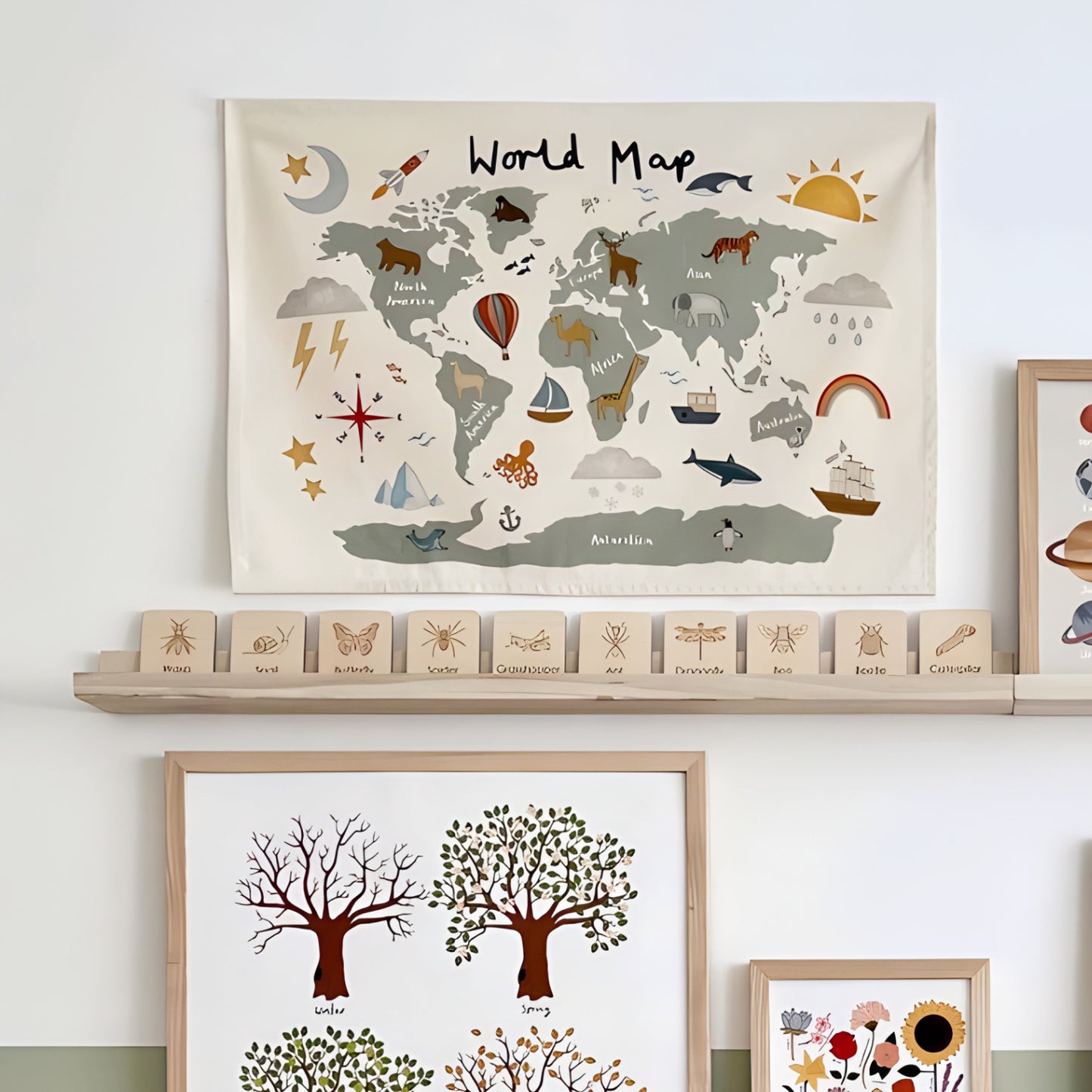Space Tapestry Kids Nursery Room Fabric Posters World Map or Solar System Decors