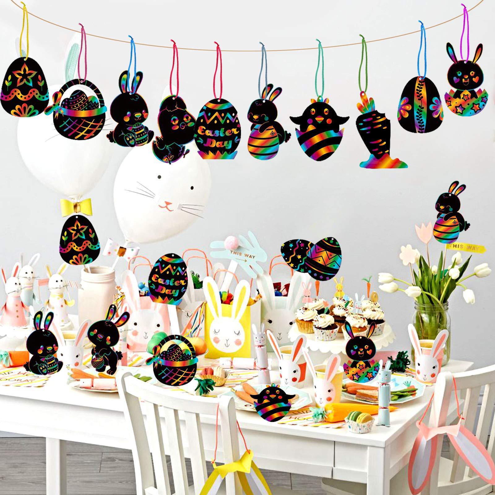 Scratch Paper Easter Eggs Bunny Fluro Rainbow Scratching Paper Art Kit 12 Sheets - HAPPY GUMNUT