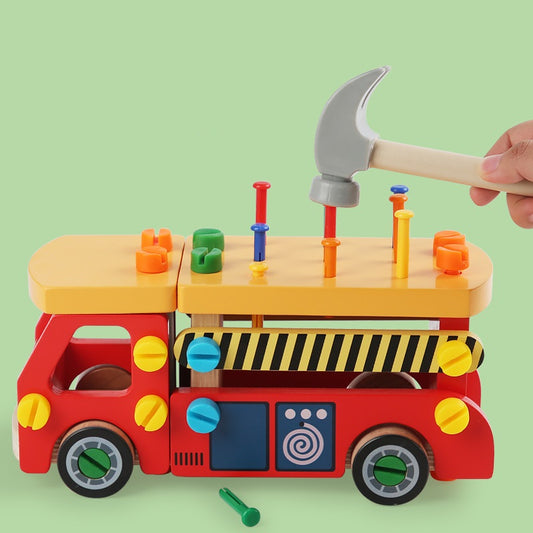 Wooden Construction Truck 60+ piece Tool Set Hammer Pounding Nail Toy