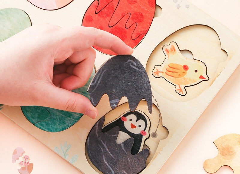 Wooden Animal Egg Colour Sorting multi layer Puzzle With Tray