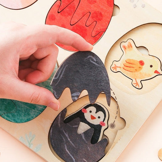 Wooden Animal Egg Colour Sorting multi layer Puzzle With Tray - HAPPY GUMNUT