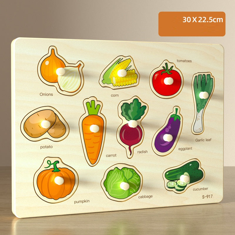 Basic Wooden Knob Puzzles Various Styles Shapes Vegetables Dinosaur - HAPPY GUMNUT