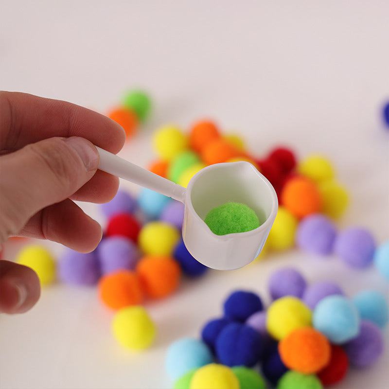 Montessori Kids Pom Poms Transfer Activity Colour Ball in a Basket Sor ...