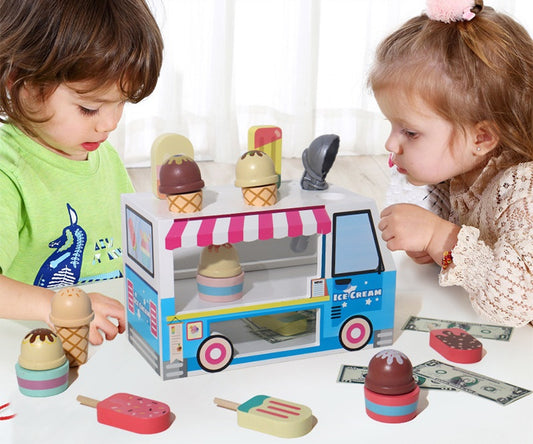 Wooden Ice Cream Pull Alone ice cream truck Toy Pretend play