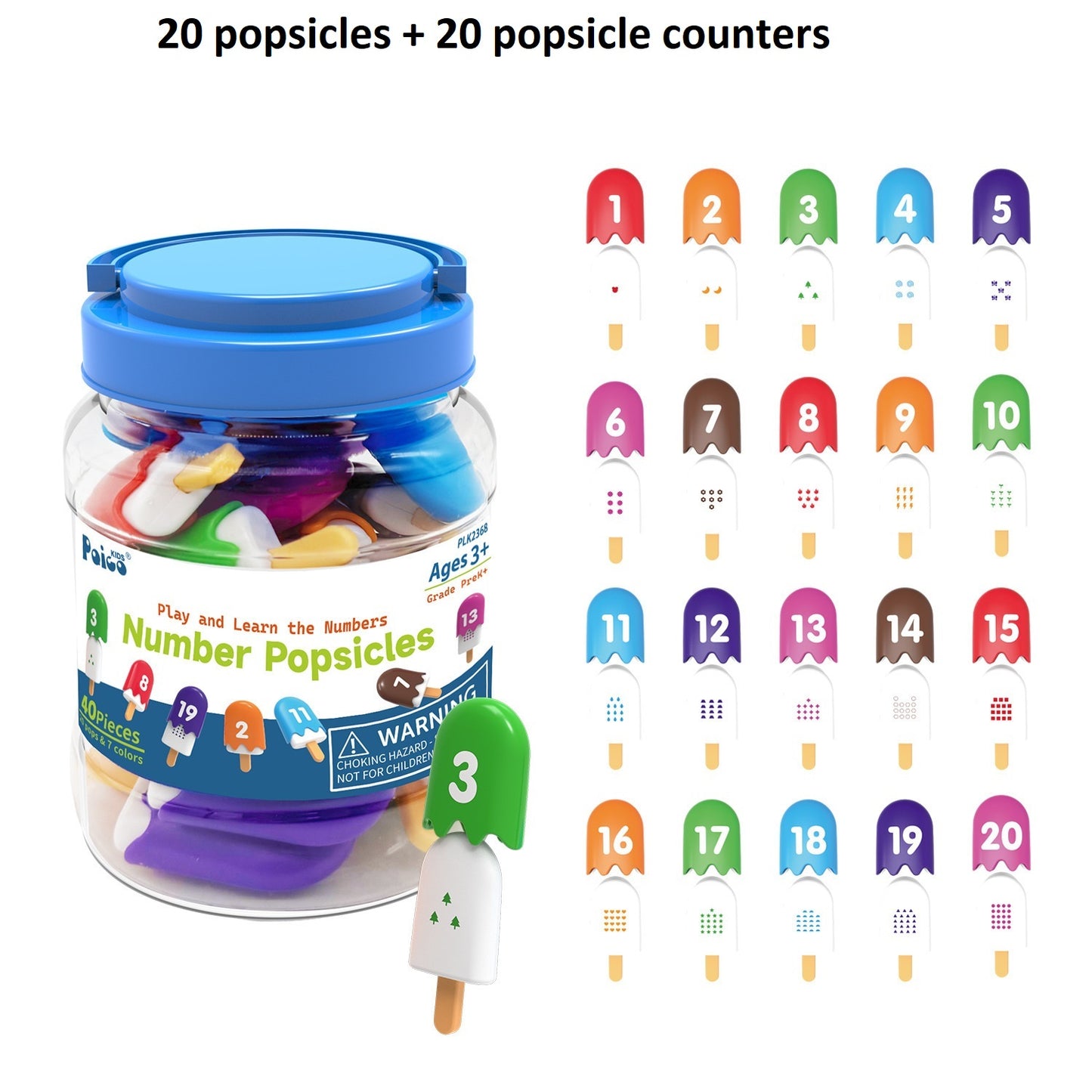 Educational Resources Ice Cream Solids Colour Numbers Various colours 40 Pieces - HAPPY GUMNUT