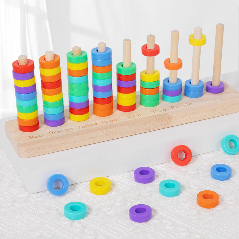 Montessori Wooden Counting Stacker 9 Column Colour Sorting Game