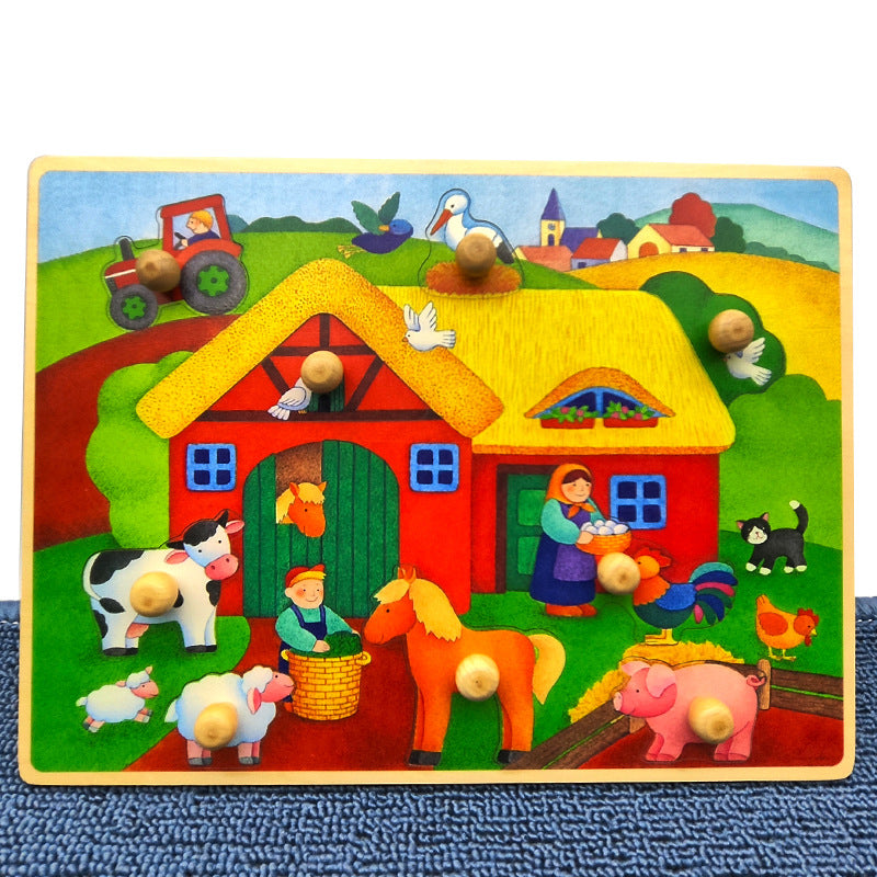 Kids Educational Wooden Knob Puzzles Forest Animals Vehicles Farm Puzzles for Children - HAPPY GUMNUT