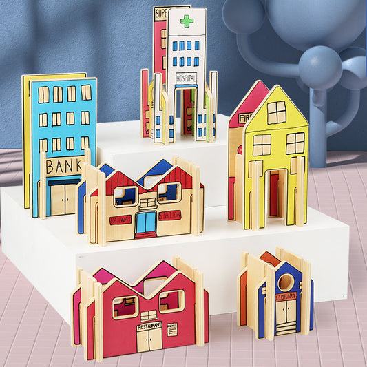 Set of 8 Building Blocks Buildings for Dolls Peg Leg Dolls or Character Toys - HAPPY GUMNUT