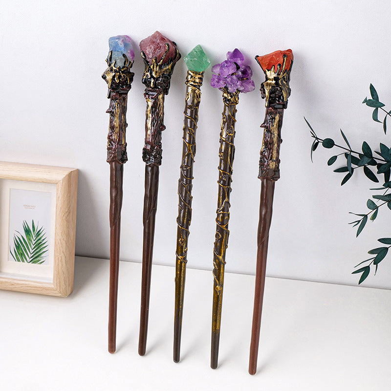 Real Crystal Gemstone Encrusted Magic Wand Staff Cane Kids Costume
