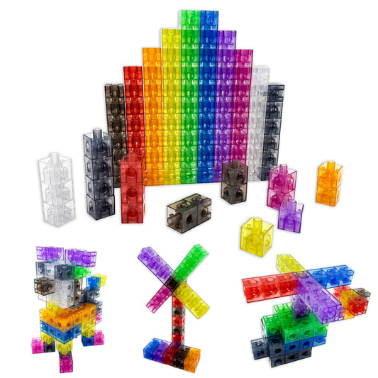 100 Math Cubes Transparent Rainbow Linking Cubes