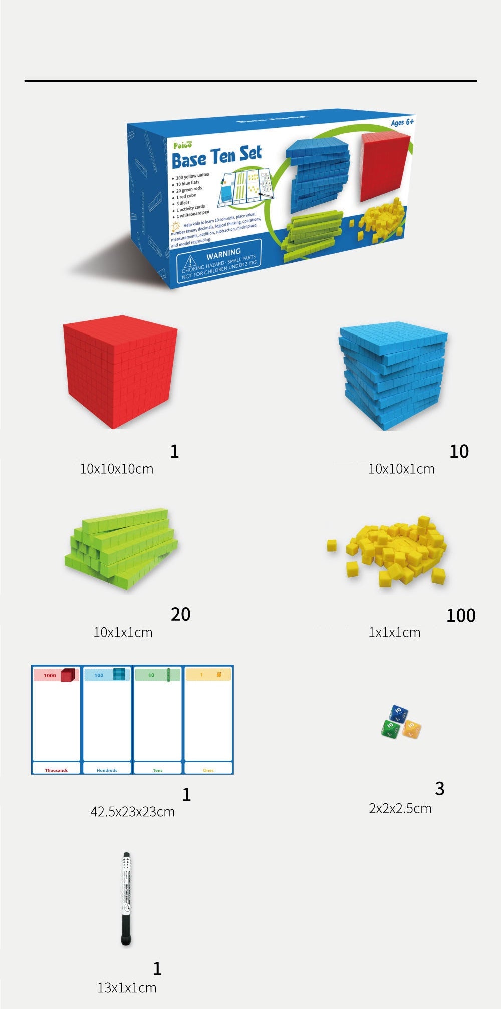 10 Pc Math Set 135pc Base Ten Counting Mathemathics Math Arithmetic Block Set Educati ...