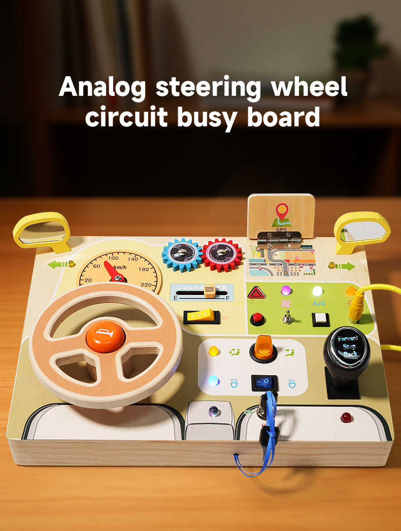 Deluxe Childrens Busy Board LED driving theme light buttons and dials