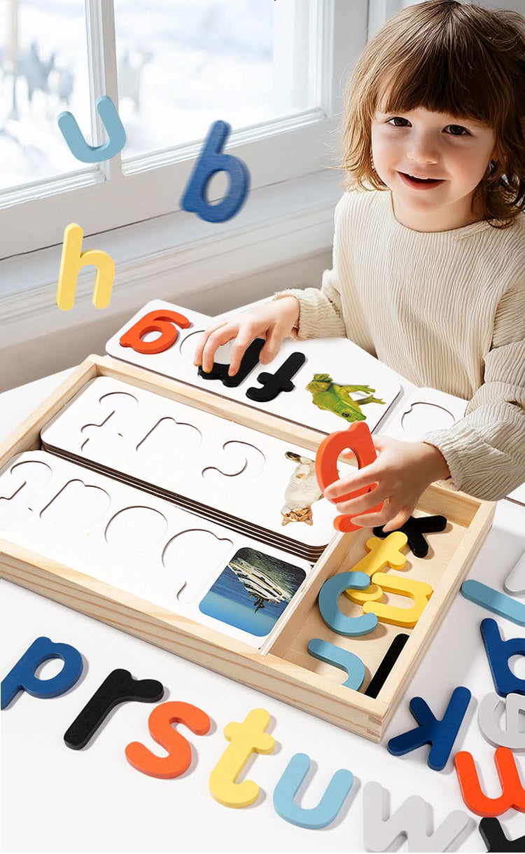 Large Wooden Alphabet Letters Word Spelling Game with Wooden Spelling cards