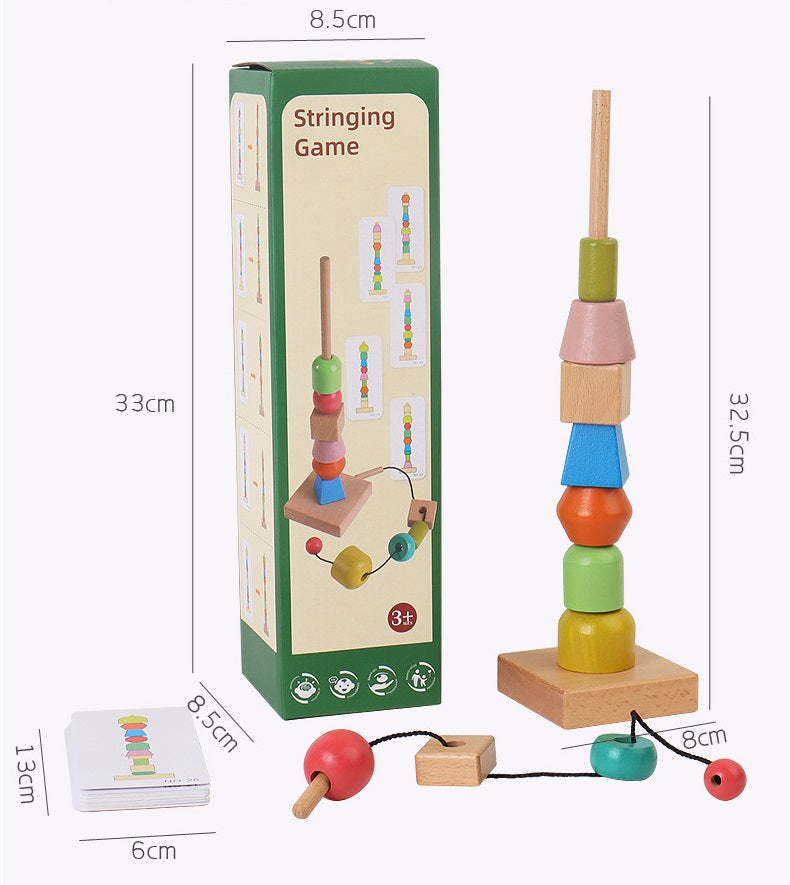 Jumbo Beads Sequencing One Pillar Shape Stacker With Flash Cards and Threading