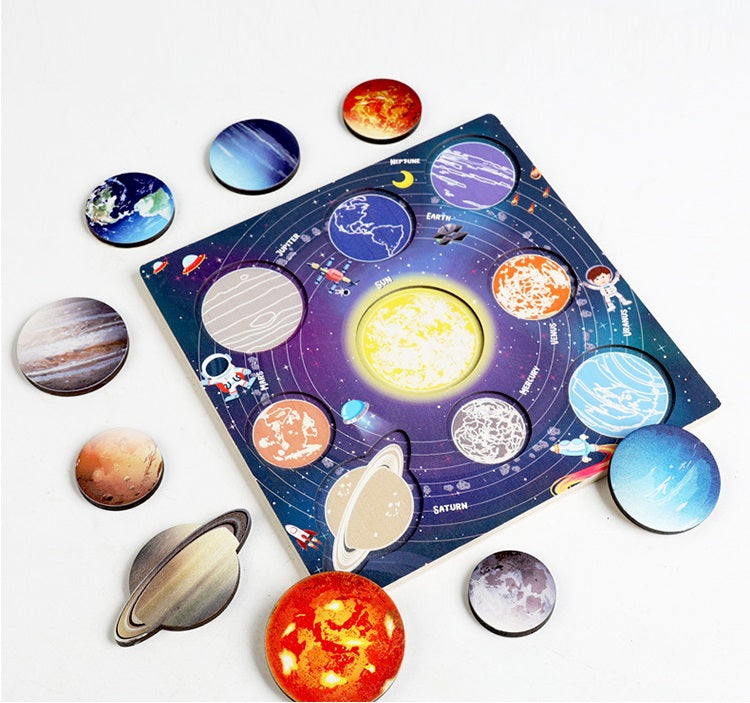 Wooden Solar System model Board Wooden Space Planets Puzzle Centralised version