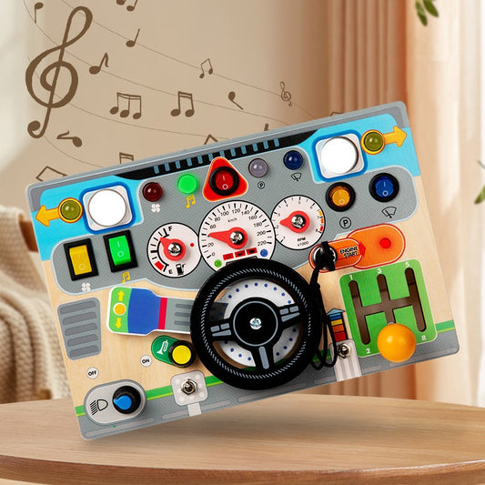 Childrens Busy Board LED driving theme light buttons and dials