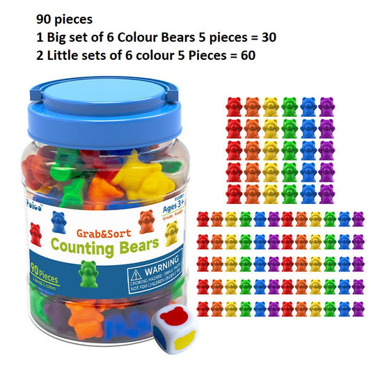 Educational Resources Big and Small Teddy Solids in 6 colours 90 Pieces - HAPPY GUMNUT