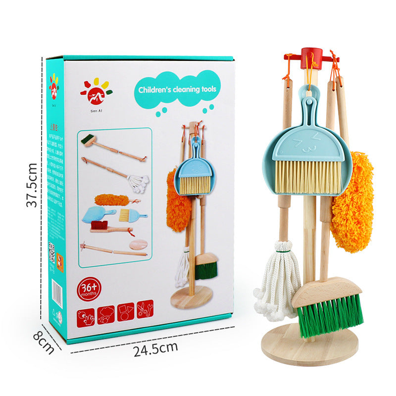 Wooden Sweeper Dustpan Mop Duster Brush Cleaning Kit with Hanger