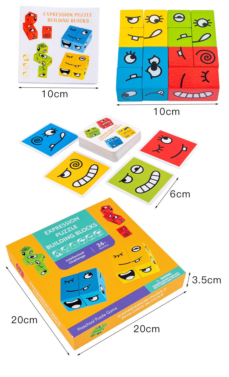 Simple Co-operative Wooden Board Kids Facial Emotion Emoji Style Expression Learning Puzzle