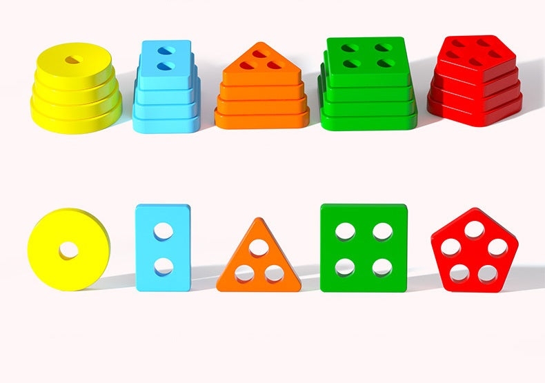 5 Column Wooden Geometric Shape Sorter Montessori Toy