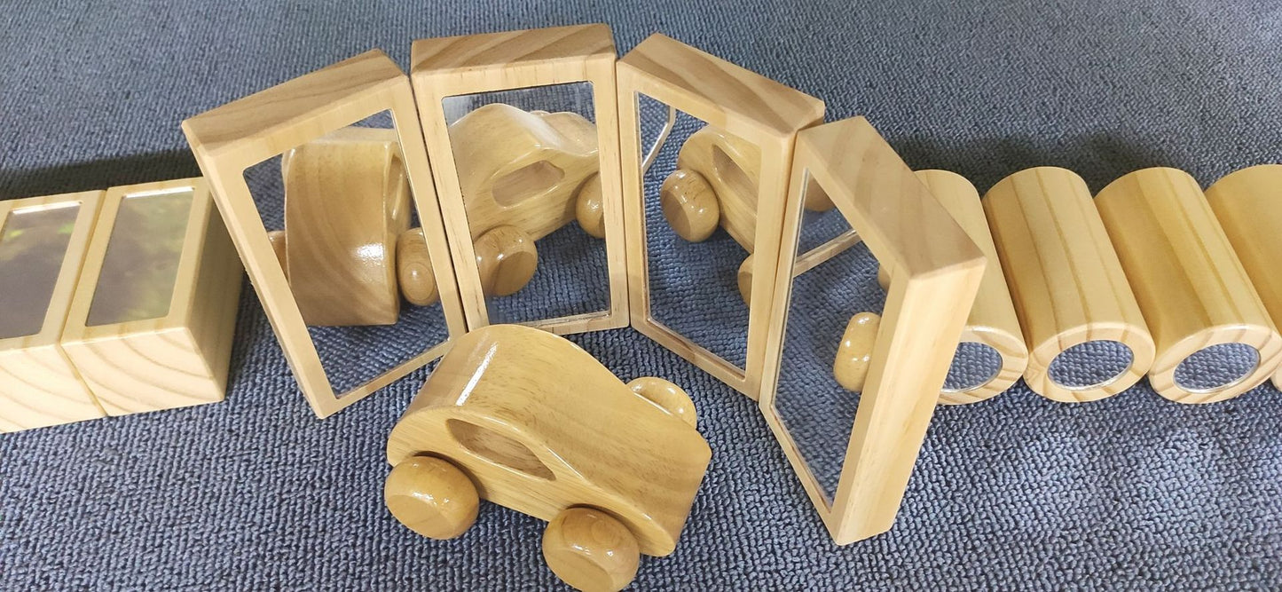 26pc Premium Wooden Blocks Building Mirror Blocks With Tray