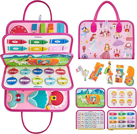 Montessori Portable Felt Busyboard Travel Toddler Practical Life Skill Activities Princess Theme Learning Toy