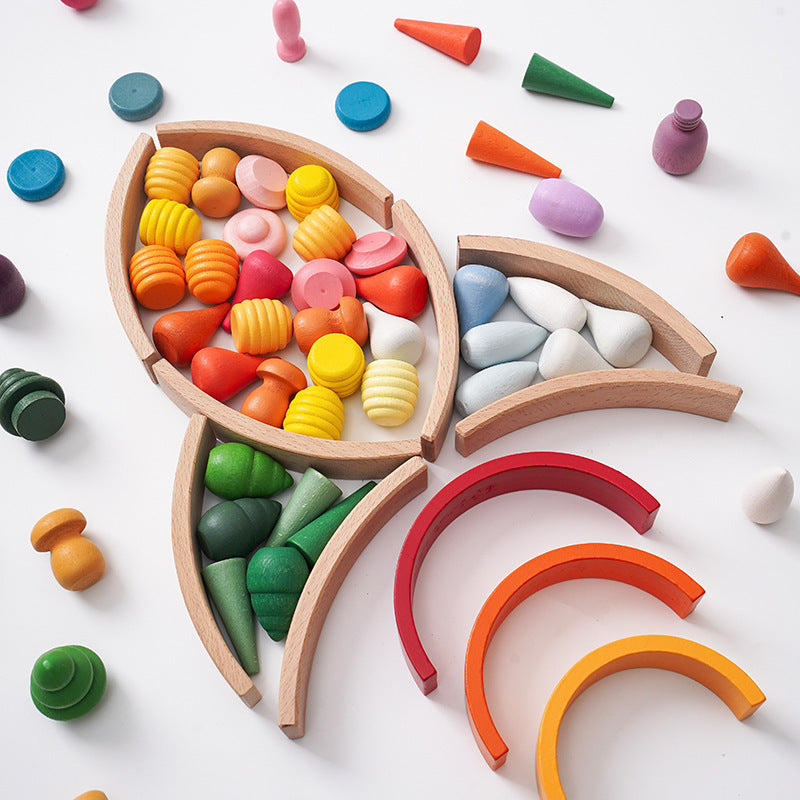 Wooden Rainbow Colour Mandala Loose Parts Set Assorted Styles