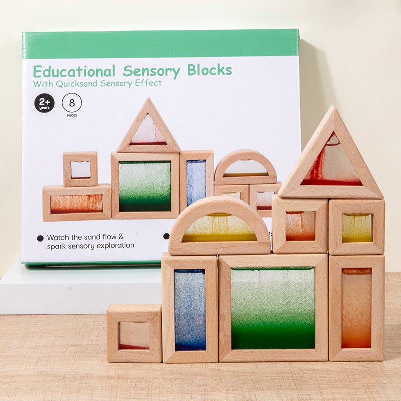 Sensory Light and Colour Wooden Acrylic Rainbow Sand Blocks 8 piece