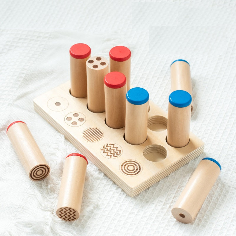 Montessori Sound Cylinder Boxes Sensory Sorting Matching Board with Pattern Sorter Memory Colour