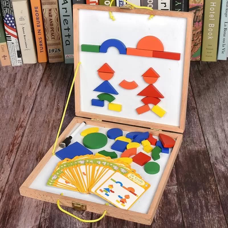 Magnetic Geometric Shapes Board Pattern Game With Flash Cards - HAPPY GUMNUT