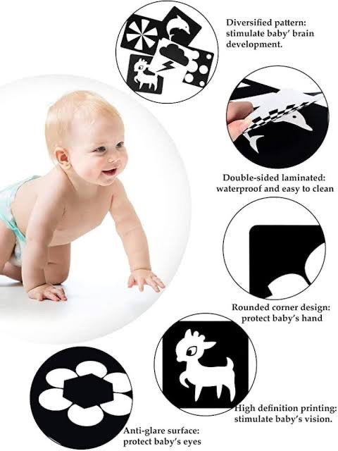 Baby Montessori Visual Stimulation Black White High Contract Flash Cards 0-3 or 3-6 months You pick