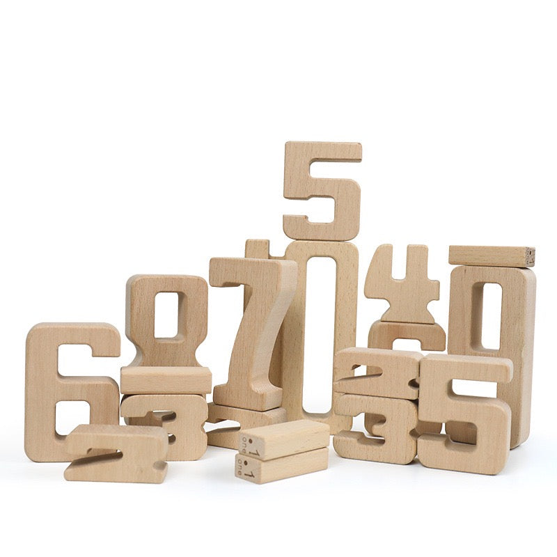 32pc Wooden Number Blocks Kids Learning Maths Counting Toys Building Blocks