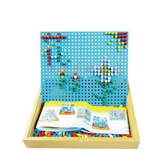 Wooden Mosaic Beads Pegs Board and Threading Activity Box