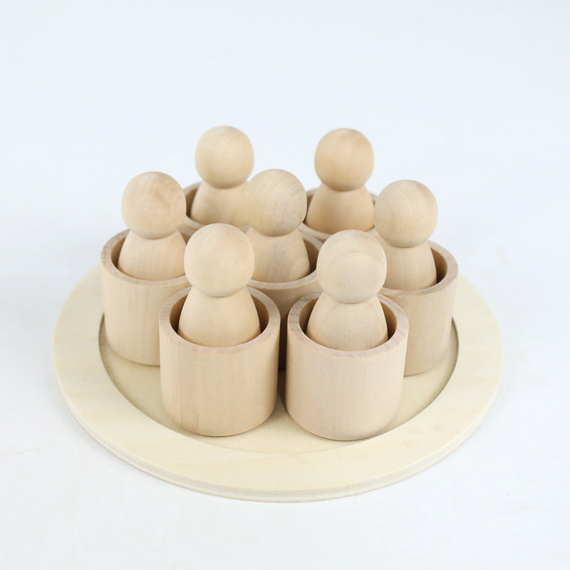 7 Friends Peg Dolls with Cups & Saucer with Natural Finishes - HAPPY GUMNUT