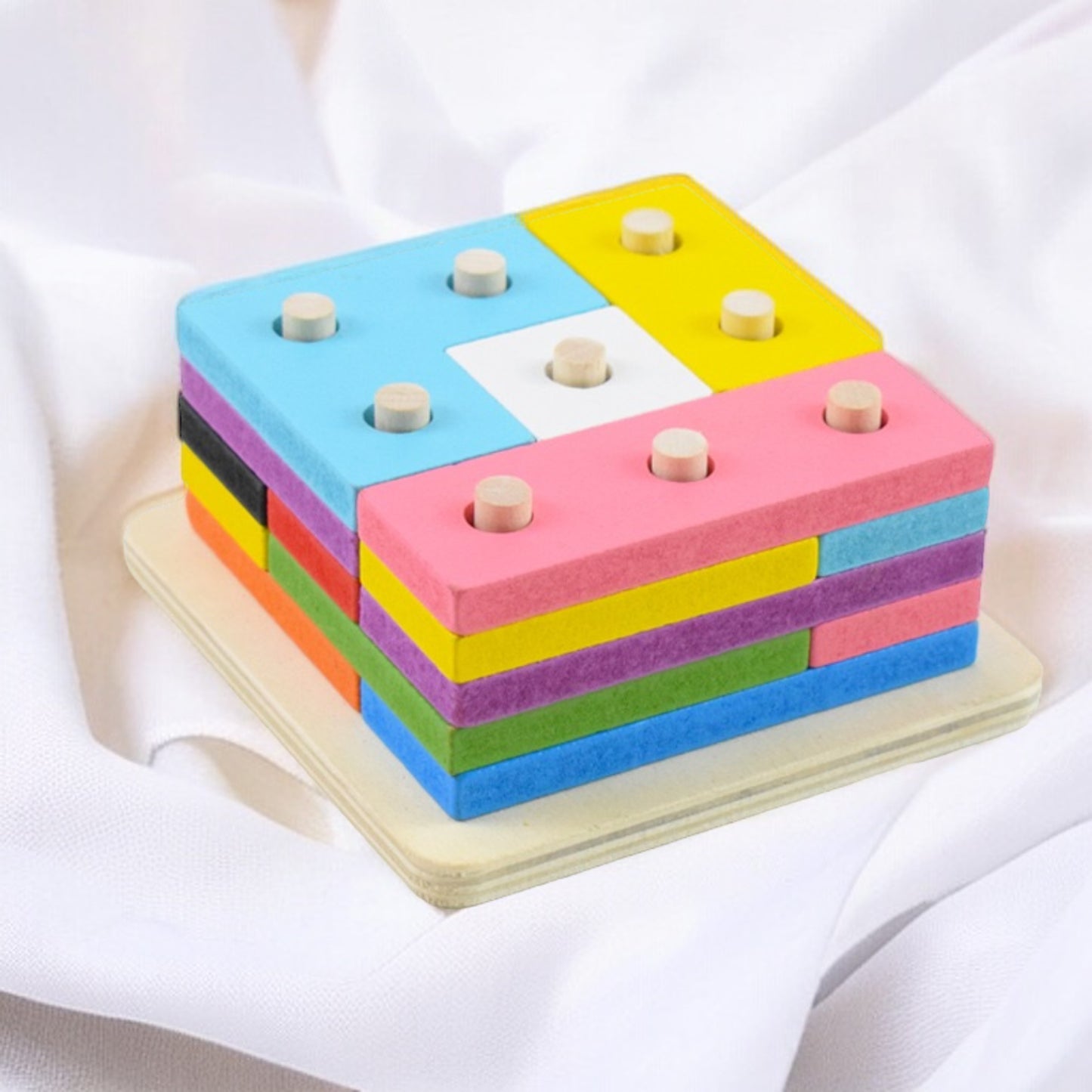 Wooden Colourful Geometric Shape Stacker Puzzle
