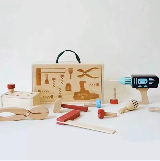 Wooden Kids Tool Box Case Playset