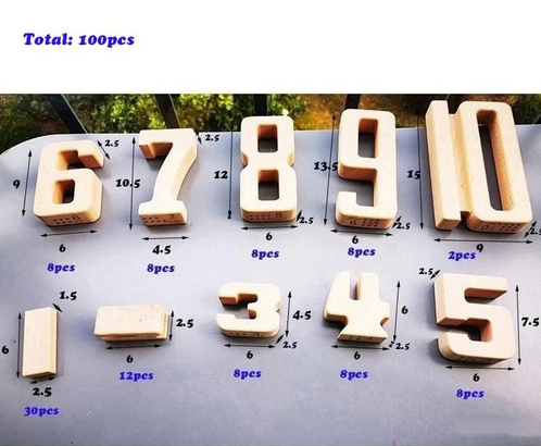 Large Teaching Wooden Number Sum Blocks KIDS Learning Maths Counting 100 PC