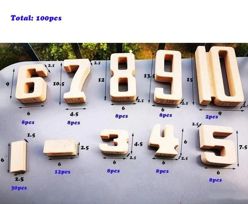 Large Teaching Wooden Number Sum Blocks KIDS Learning Maths Counting 1 ...
