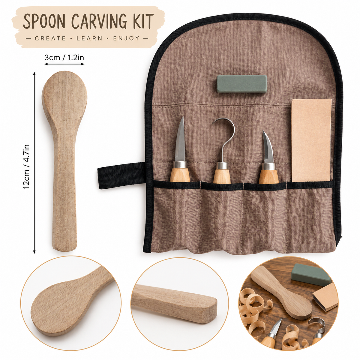 Kids Carving Knife Set With Pouch Blank Carving Spoon