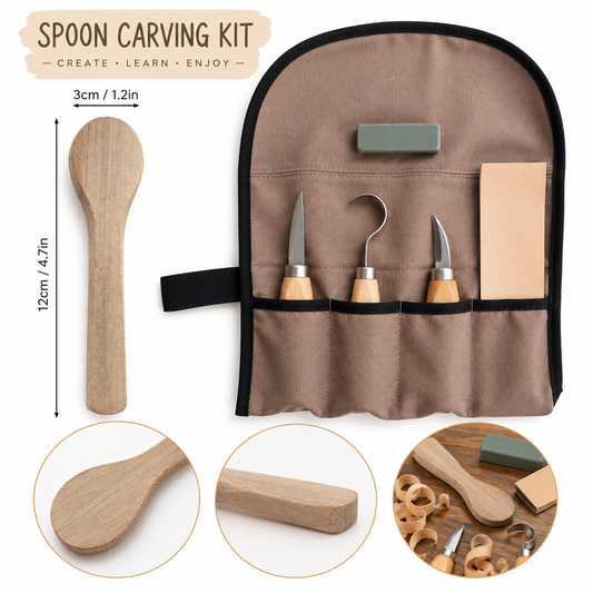 Kids Carving Knife Set With Pouch Blank Carving Spoon - HAPPY GUMNUT