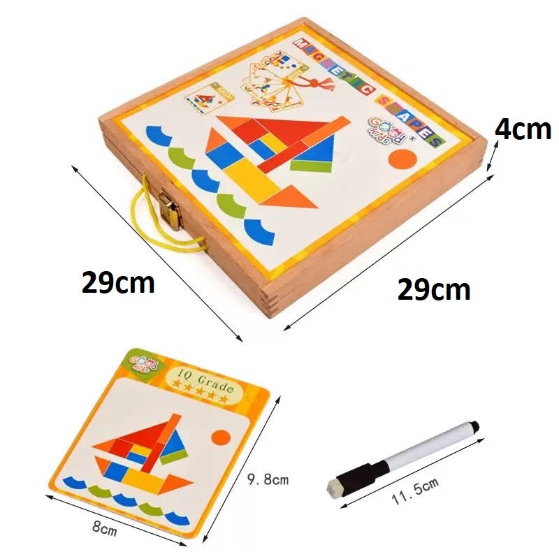 Magnetic Geometric Shapes Board Pattern Game With Flash Cards - HAPPY GUMNUT