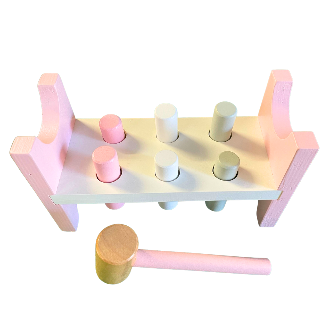 Wooden Pounding Bench Pound a Peg Hammering Toy (Pink or Blue)